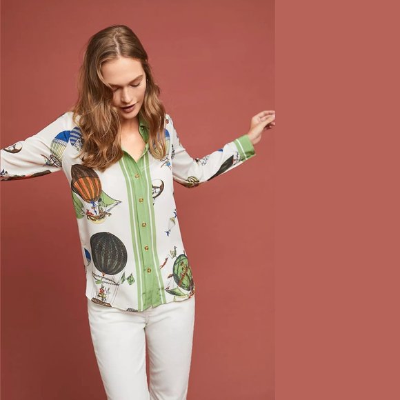 Maeve Tops - MAEVE Retro Hot Air Balloon Silk Blouse Sz 0